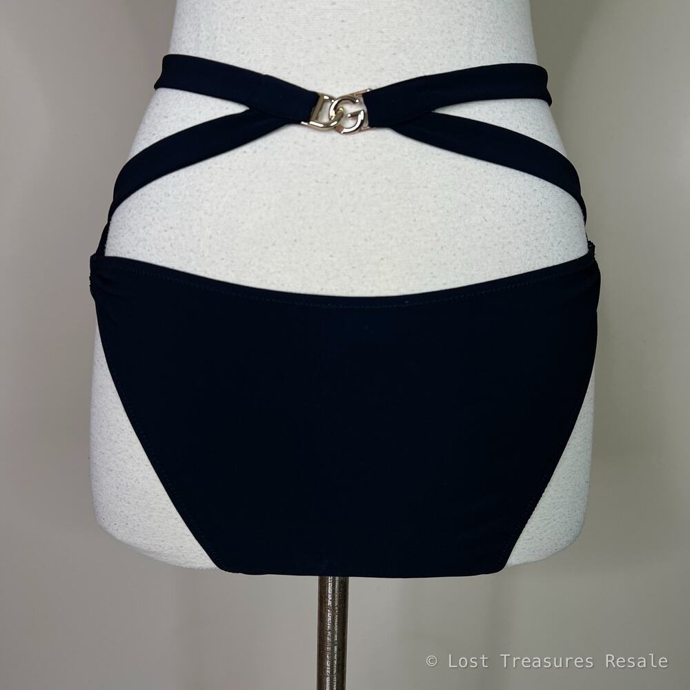 Dolce & Gabbana | Strappy Gold Logo Black Bandeau Designer One Piece Swimsuit M - Picture 11 of 13